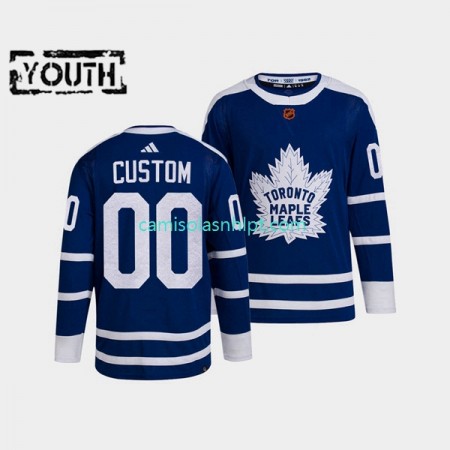 Camiseta Toronto Maple Leafs Personalizado Adidas 2022 Reverse Retro Azul Authentic - Criança